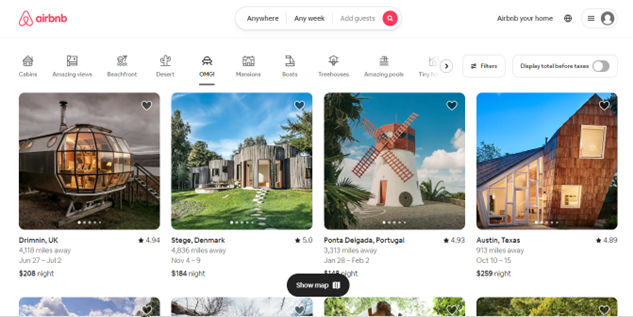 Screenshot of Airbnb's homepage.